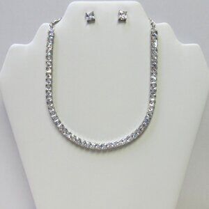 Silver Clear Cubic Zirconia Necklace Set Wedding Prom Bridal Evening Formal
